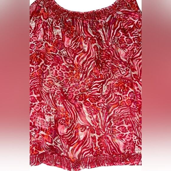 Lucky Brand Boho Chiffon Red Animal Print Blouson Womens Size S Elastic Waist - Picture 6 of 8